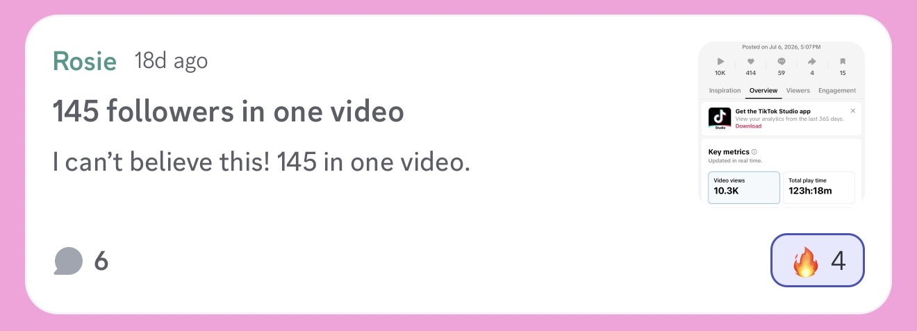 Rosie gaining 145 followers from one video